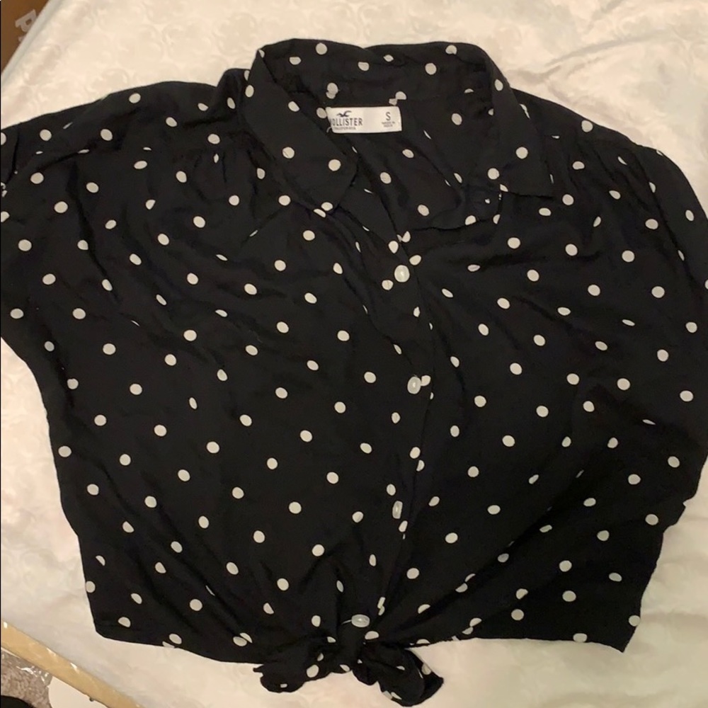 polka dot collared crop top